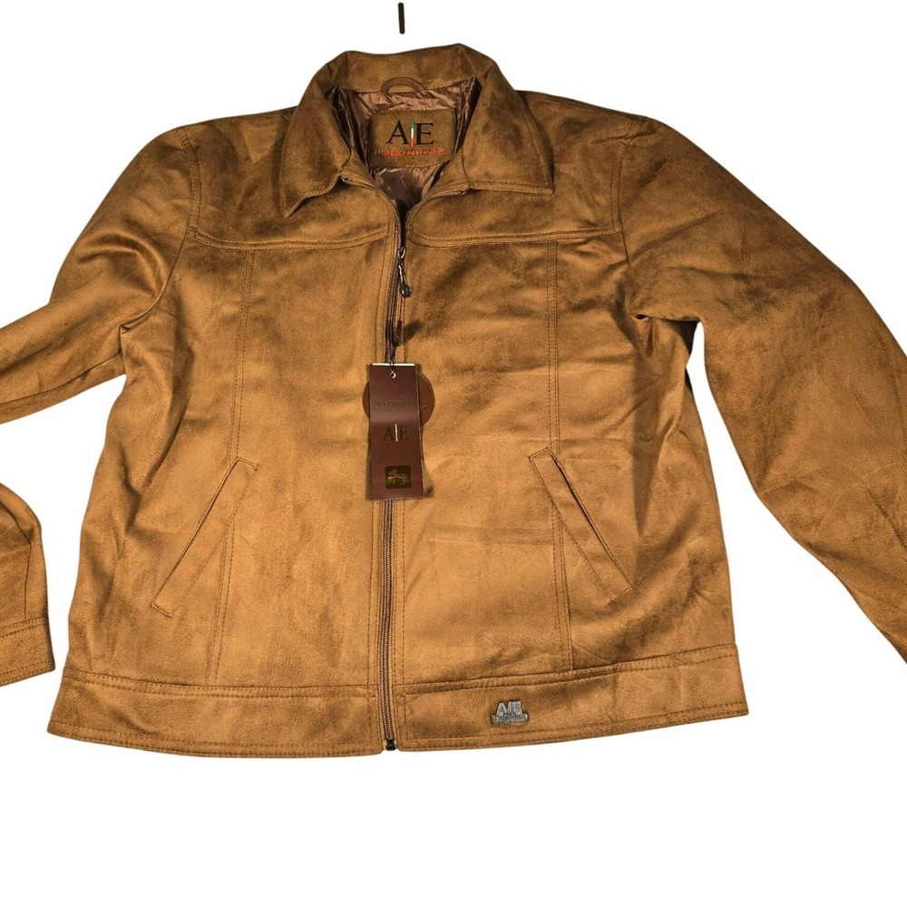AE Luxury Collection Emporio Mens Faux Suede Zip Jacket Brown Size XL NWT